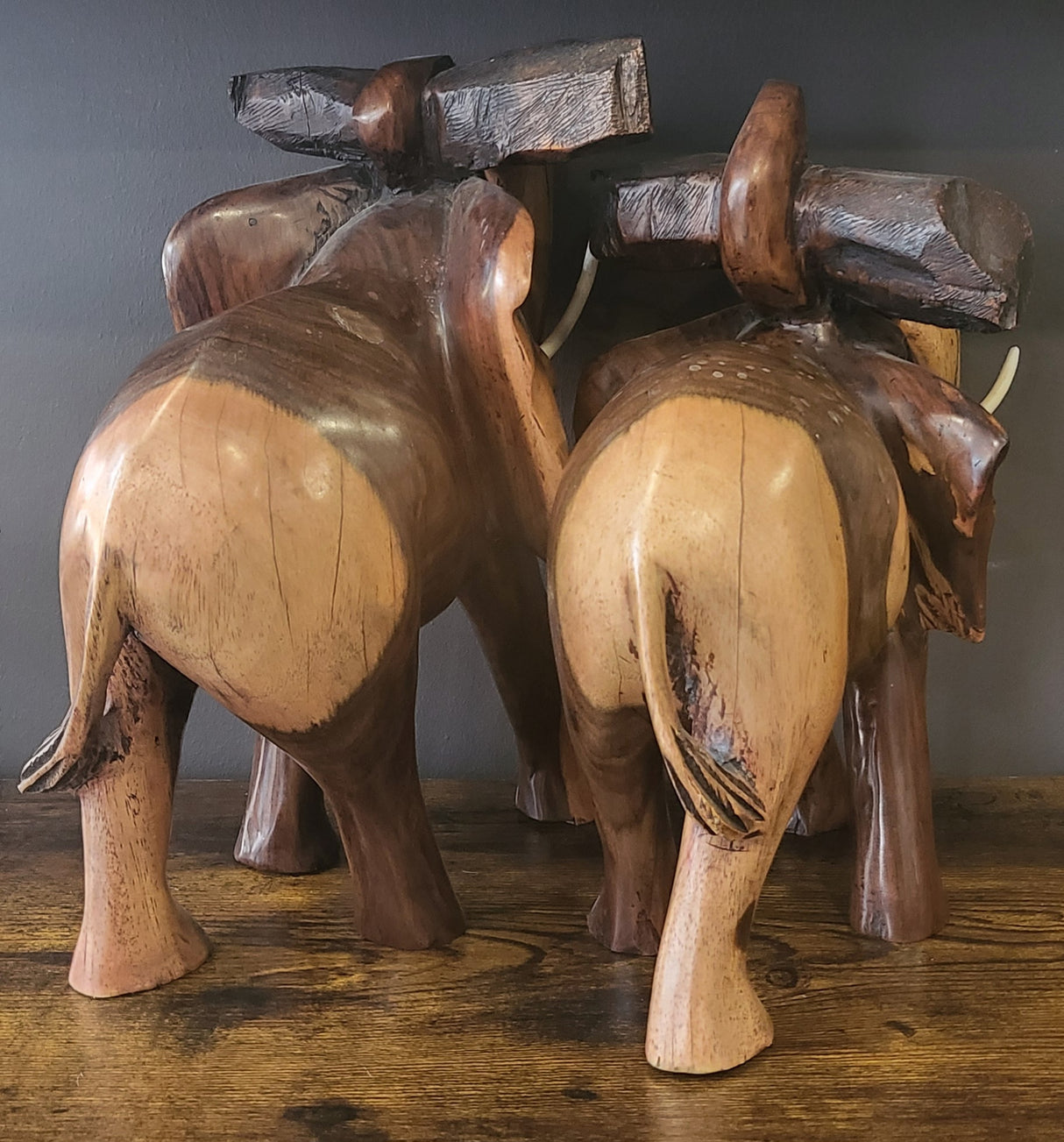 Mahogany Elephant Holding Tree Log from Trunk