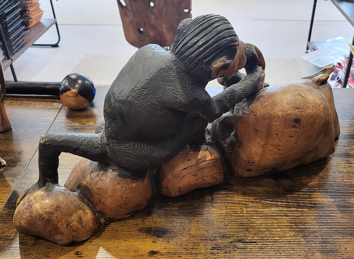Monkey on the Rocks Mahogany Display Piece