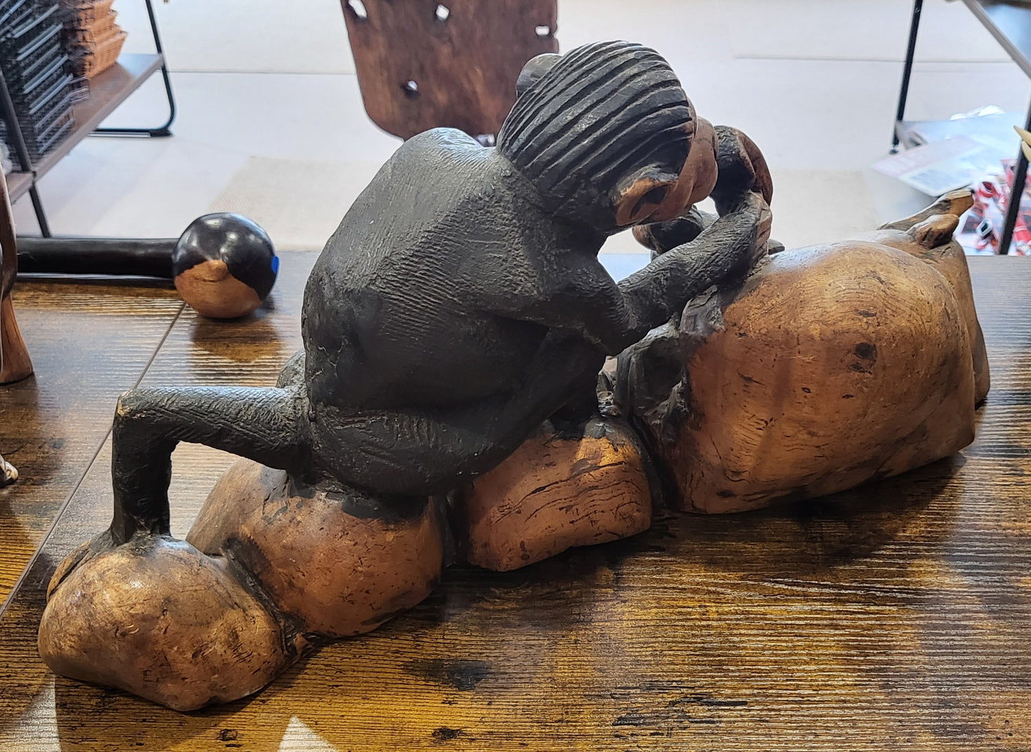 Monkey on the Rocks Mahogany Display Piece