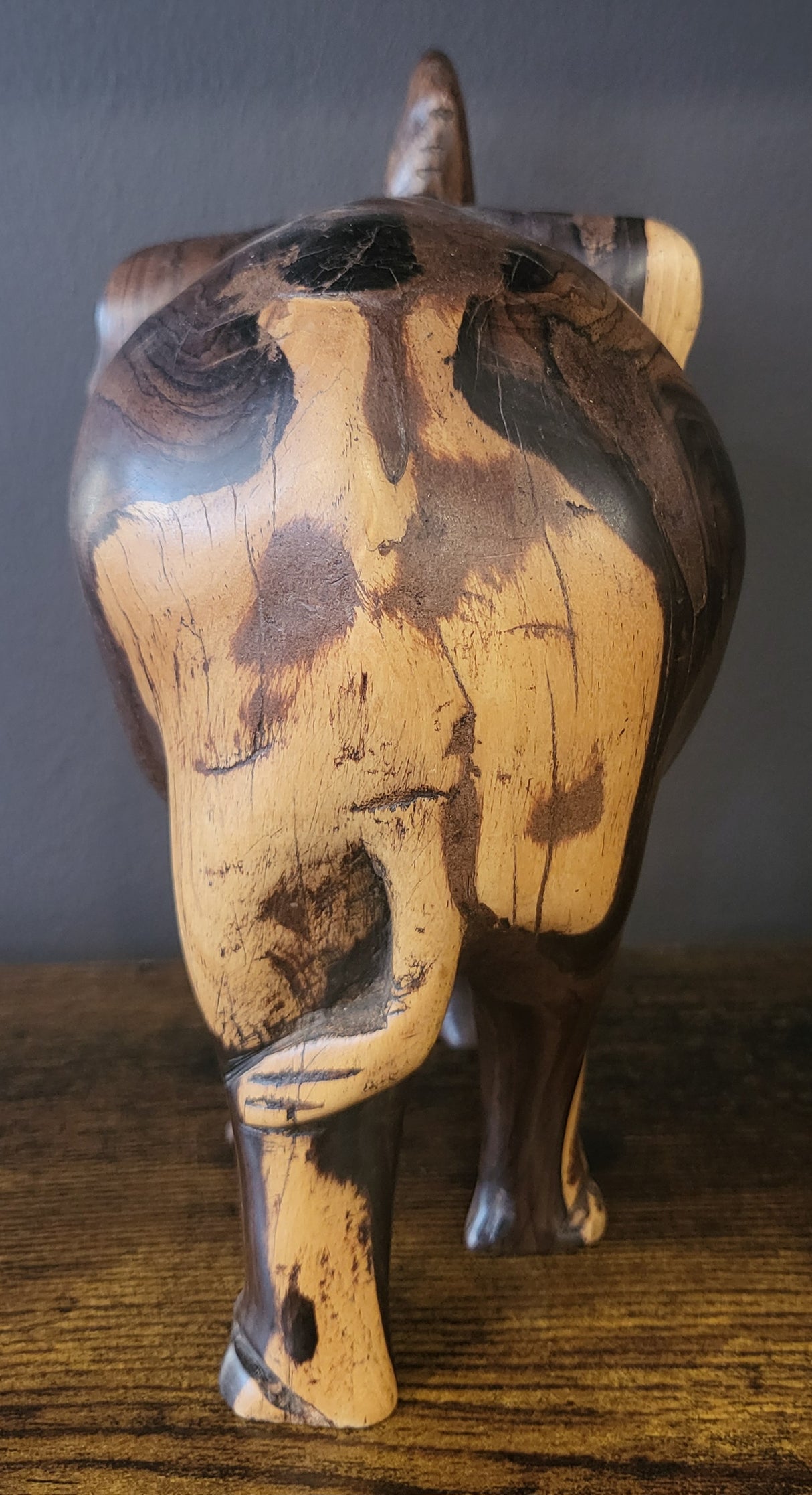 Mahogany Elephant with Tusks and Trunk Raised