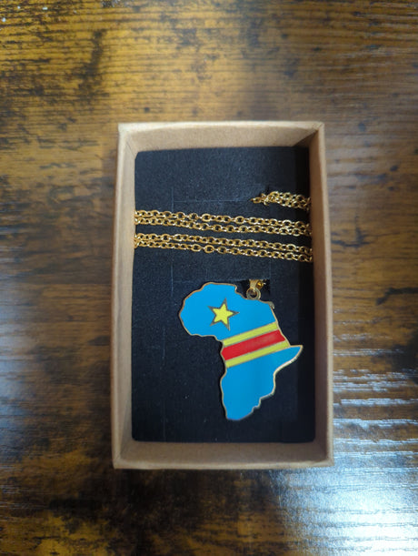 National Flag Africa Shape Gold Necklace 60cm Thin Chain