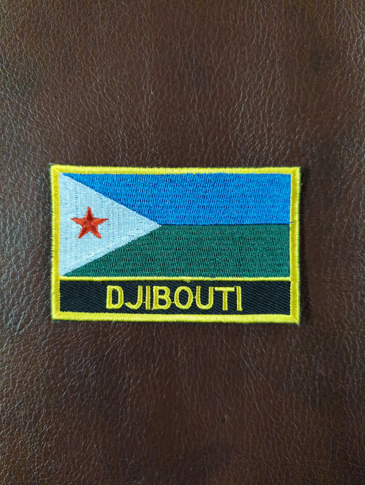 National Flag With Country Name Yellow Embroidery Patch 8cm x 5cm