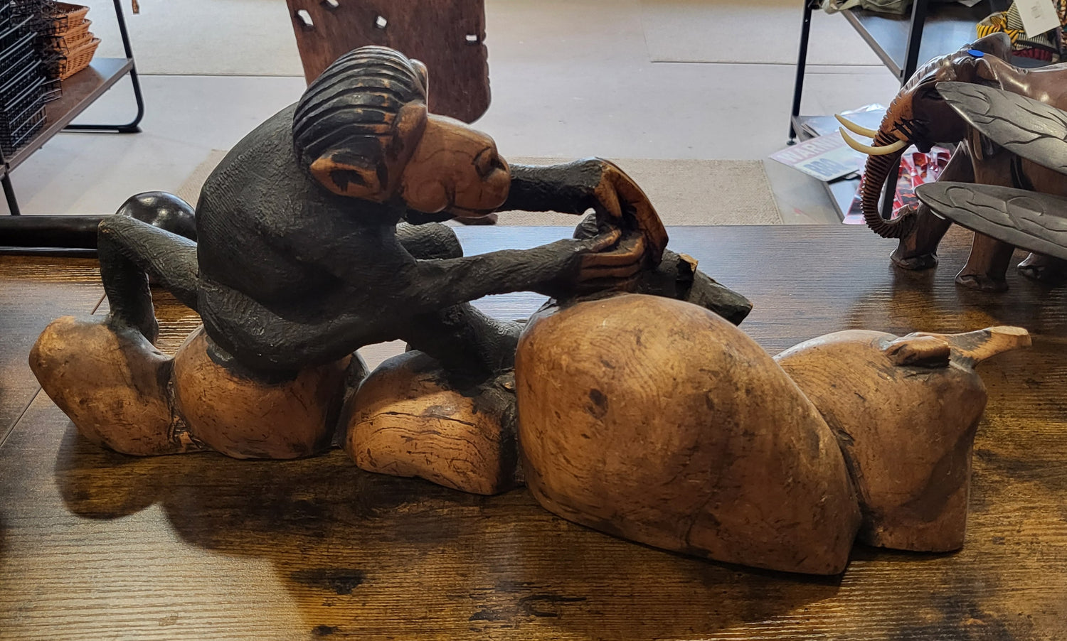 Monkey on the Rocks Mahogany Display Piece