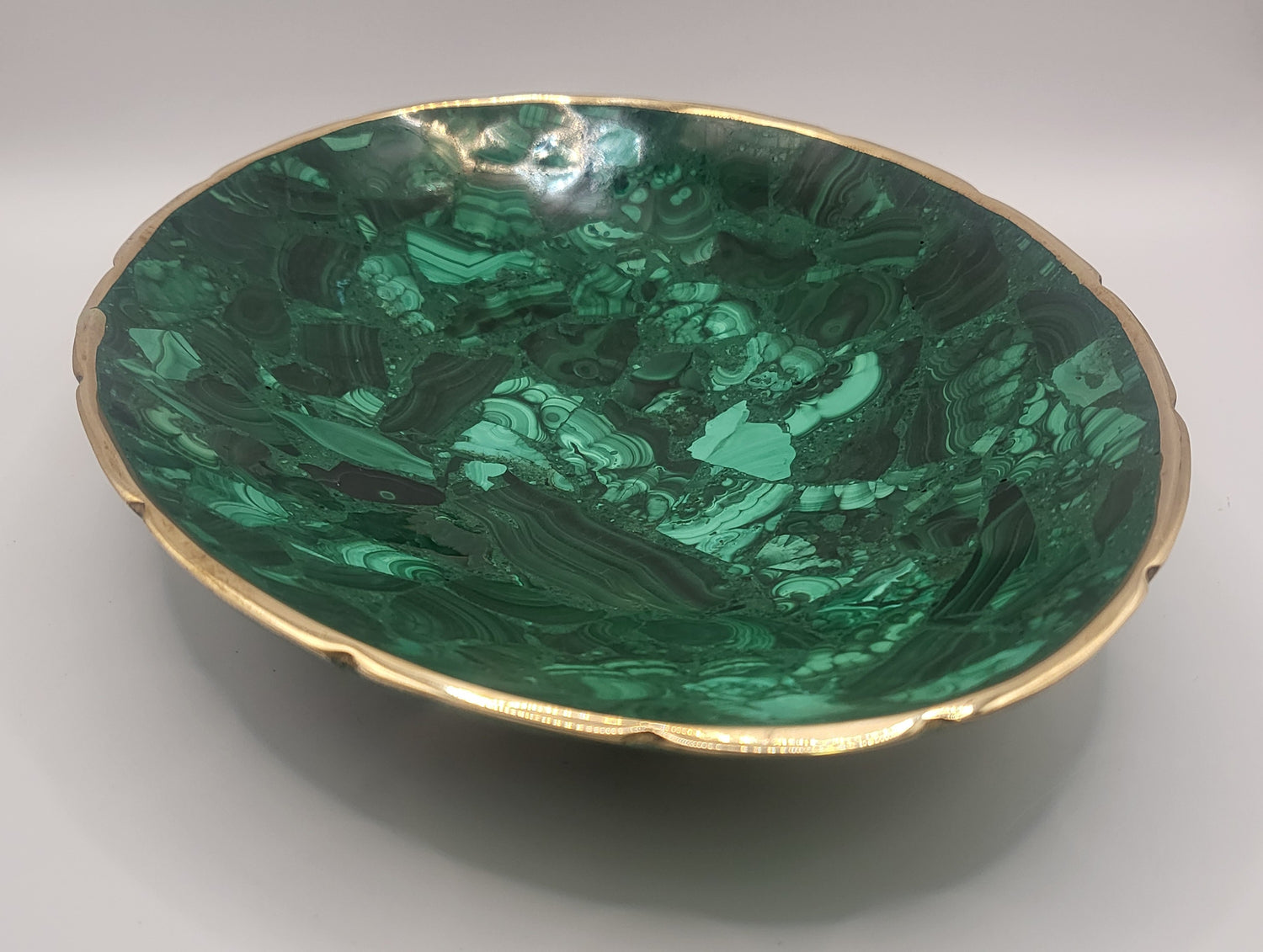 Malachite Brass Lined Fruit Bowl