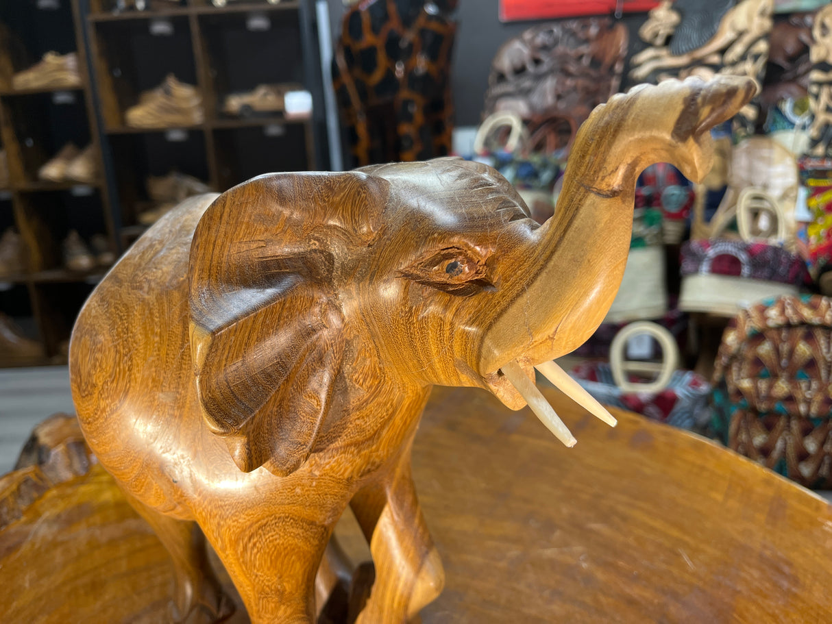 Hand Carved Elephant - Attacking Pose