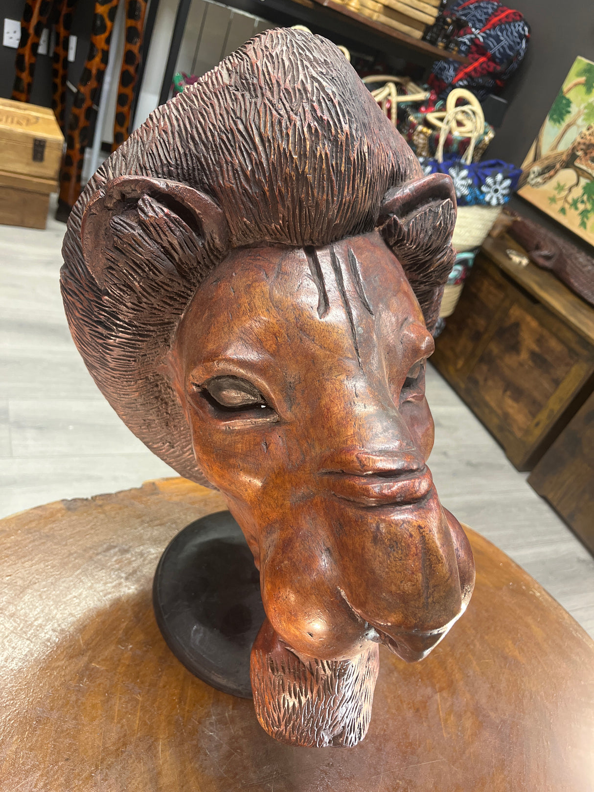 Hand Carved Vintage Rustic And a Bit Scary - Lions Head Wooden Statue Unique Stunning ‘WOW’ Show Piece