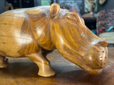 Hand Carved Beautifully Grained Wooden Hippo - Mouth Closed