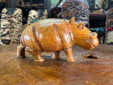 Small Hand Carved Light Brown Grained Wood Hippo - Mouth Closed