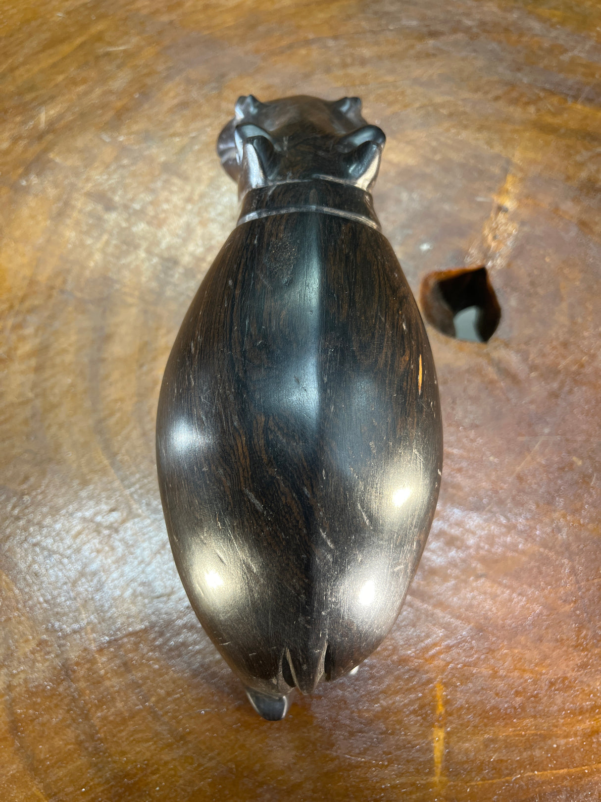 Hand Carved Ebony Wooden Hippo - Mouth Closed