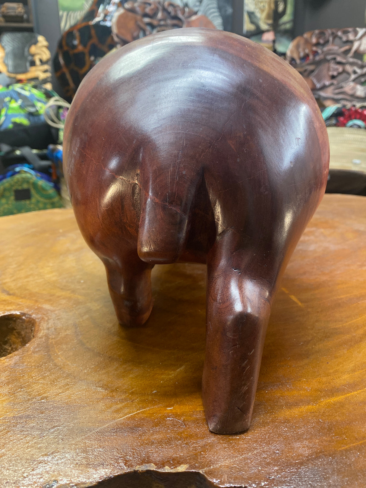 Big Reddish Colour Hand Carved Wooden Smiling Hippo - Mouth Closed (Heavy Piece)