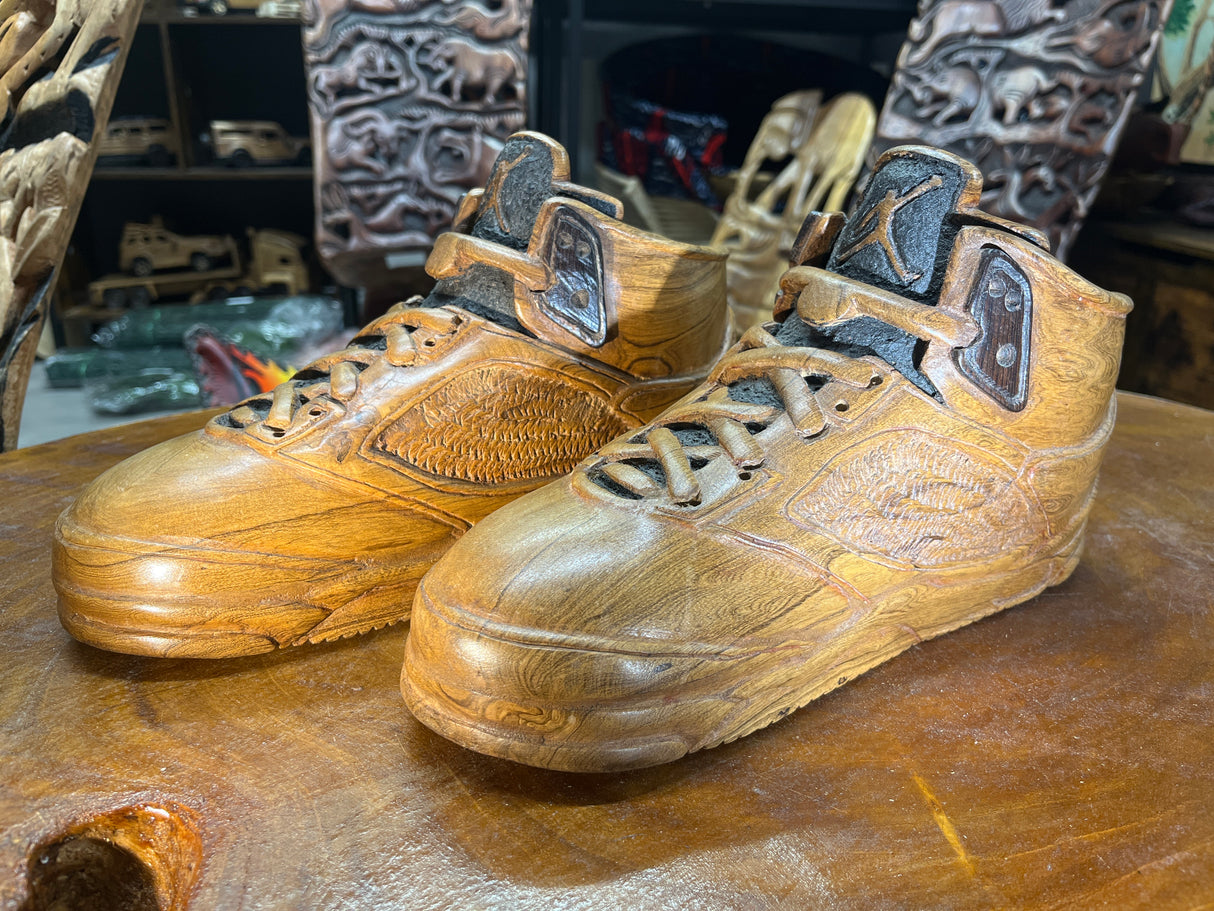 Pair of Jordan 5 V1.1 Hand Carved Mahogany Display Piece