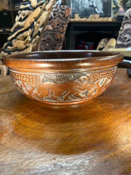Intricately Hand Carved Wooden Bowl ‘Big 5’ Design