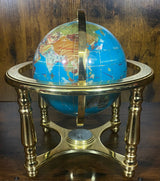 Light Blue Gemstone Globe With Metallic Brass Cradle -  White Compass