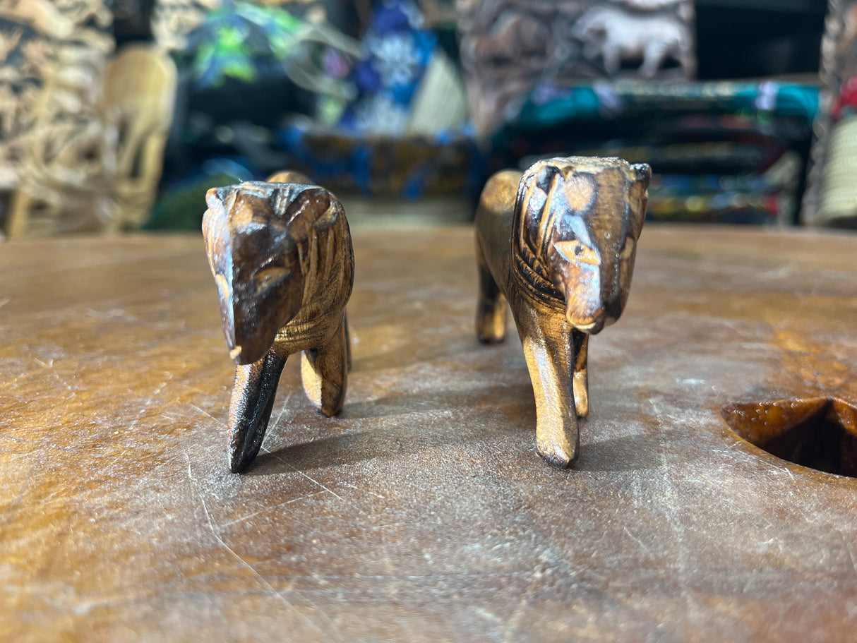 Set of Two Handmade Wooden Burnt Lions