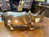 Hand carved Wooden Standing Rhino Curio (Light Brown)