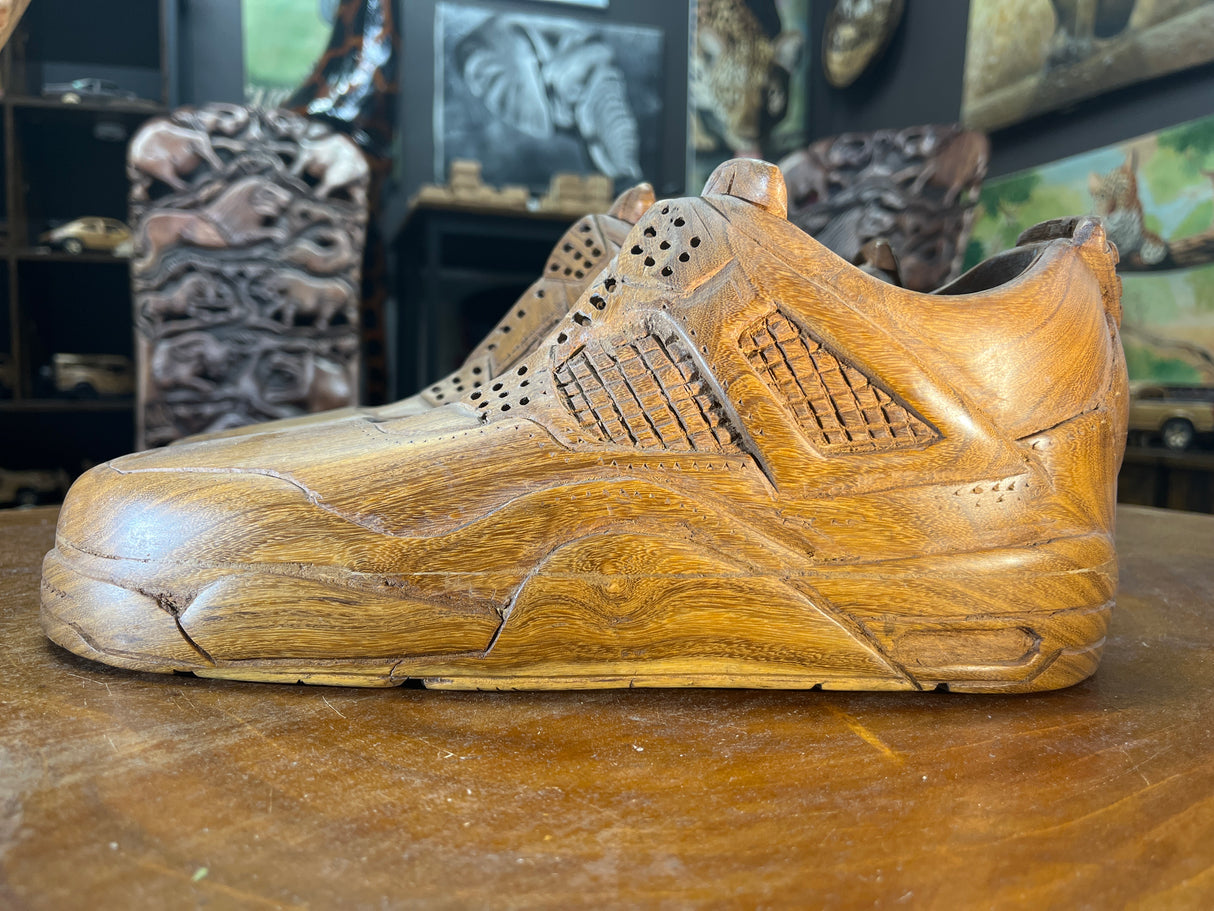 Pair of Jordan 4 V2.1 Hand Carved Mahogany Display Piece