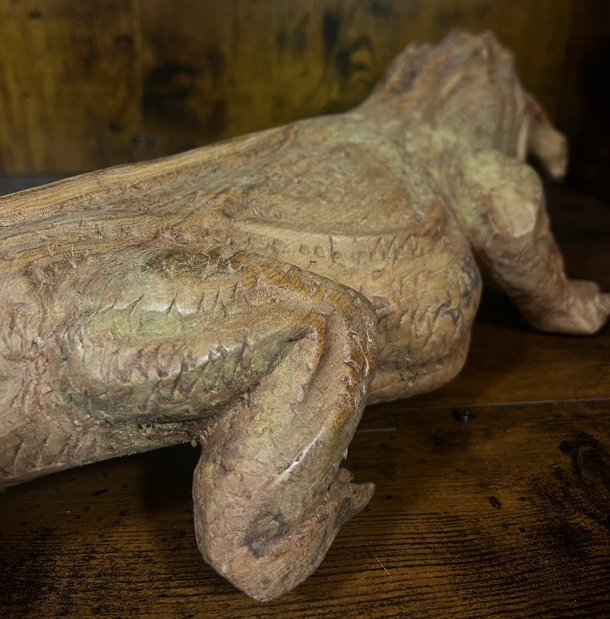 Hand Carved Mahogany Komodo Eating Prey