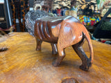 Hand Carved Wooden Reddish Brown Growling Lion