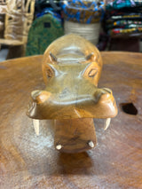 Hand Carved Wooden Walking Hippo - Mouth Open With Teeth