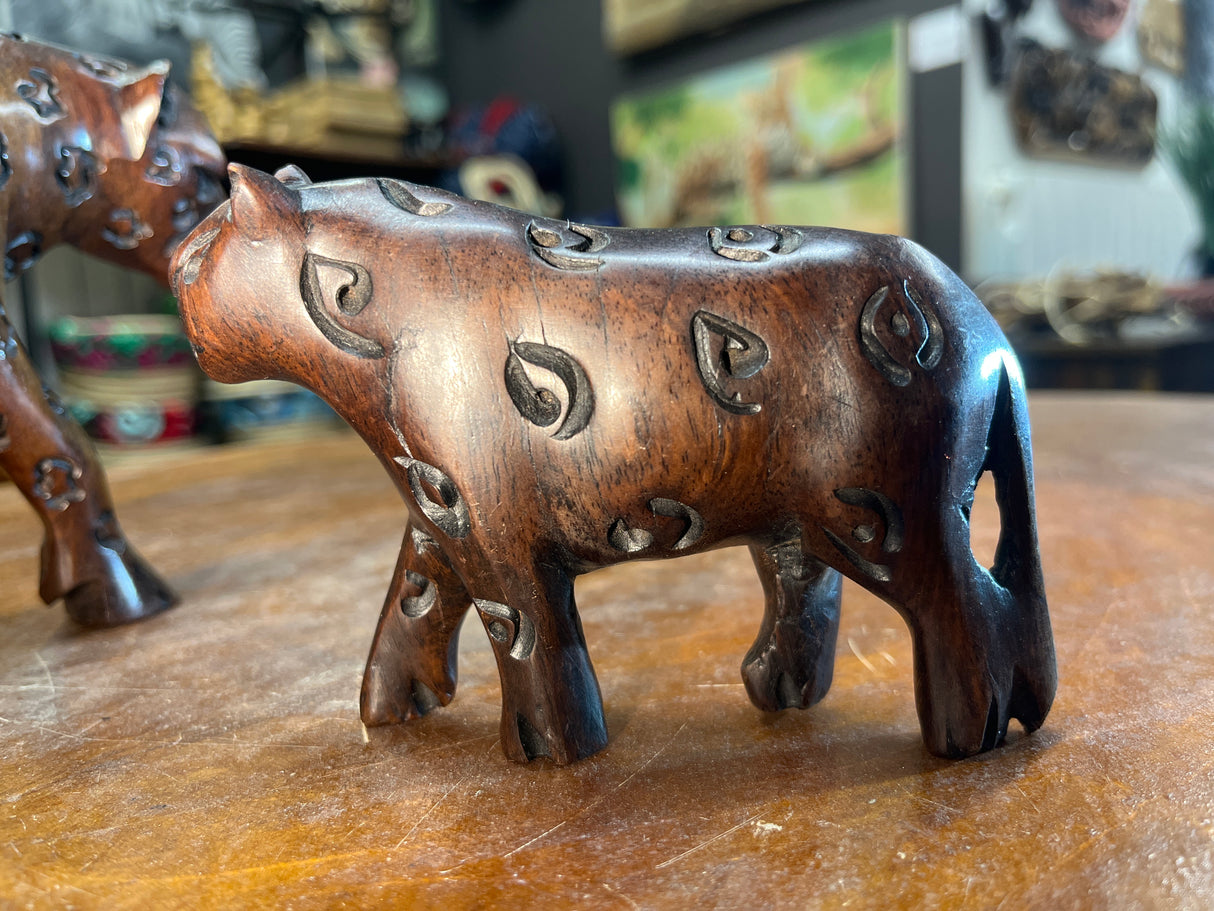 Hand Carved Ebony Wood Mother and Baby Leopard