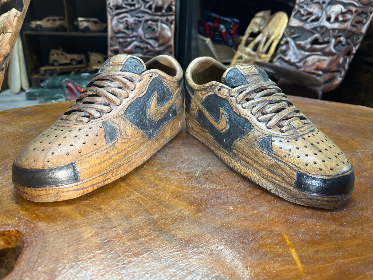 Pair of Nike Dunk Low V1.1 Hand Carved Mahogany Display Piece