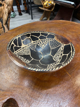Hand carved Large Wooden Bowl Black Flower Design