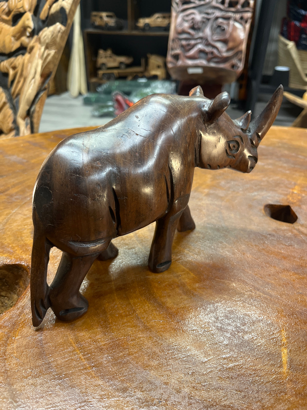 Wooden Standing Rhino Curio