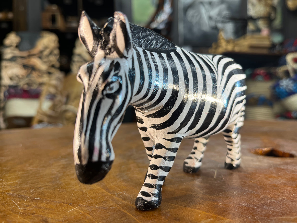Hand Carved Wooden Painted Striped Zebra