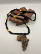 Black And Brown Beaded Necklace with Africa Country Shaped Pendant