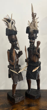 Pair of African Tribal Warriors Hand Carved in Wood