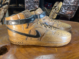 Pair of Nike Air Force One High V1.1 Hand Carved Mahogany Display Piece