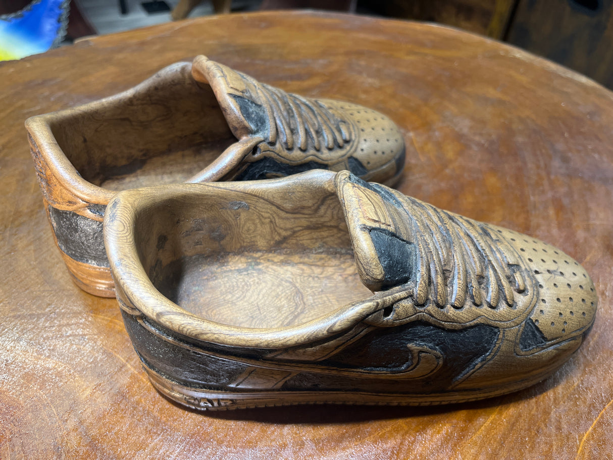 Pair of Nike Dunk Low V1.1 Hand Carved Mahogany Display Piece
