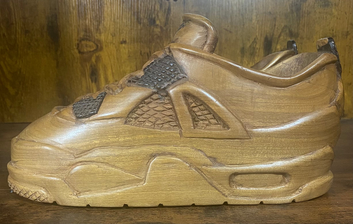 Pair of Jordan 4 V1.2 Hand Carved Mahogany Display Piece