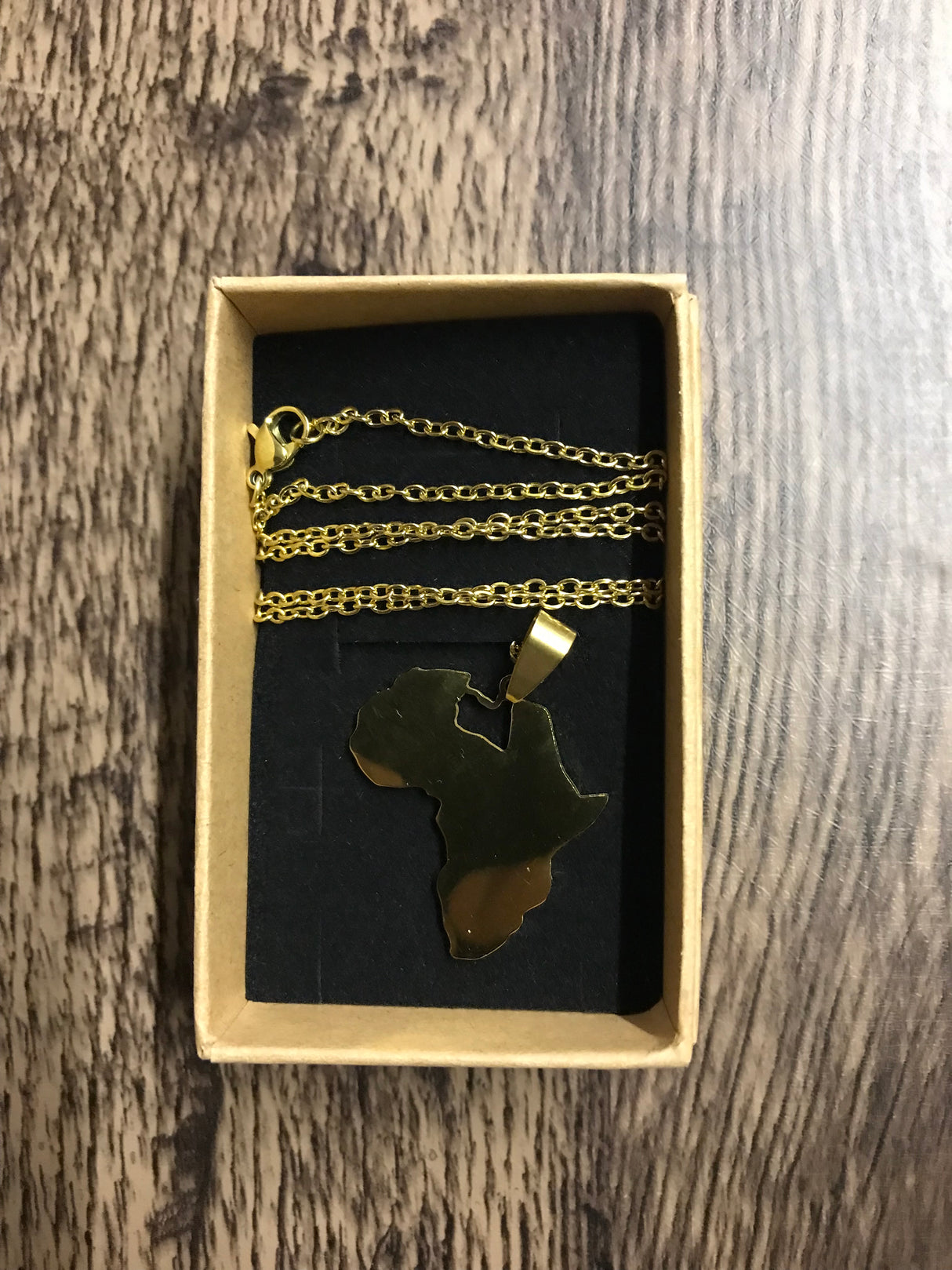 Africa Shape Country Outline Gold Necklace 60cm Chain