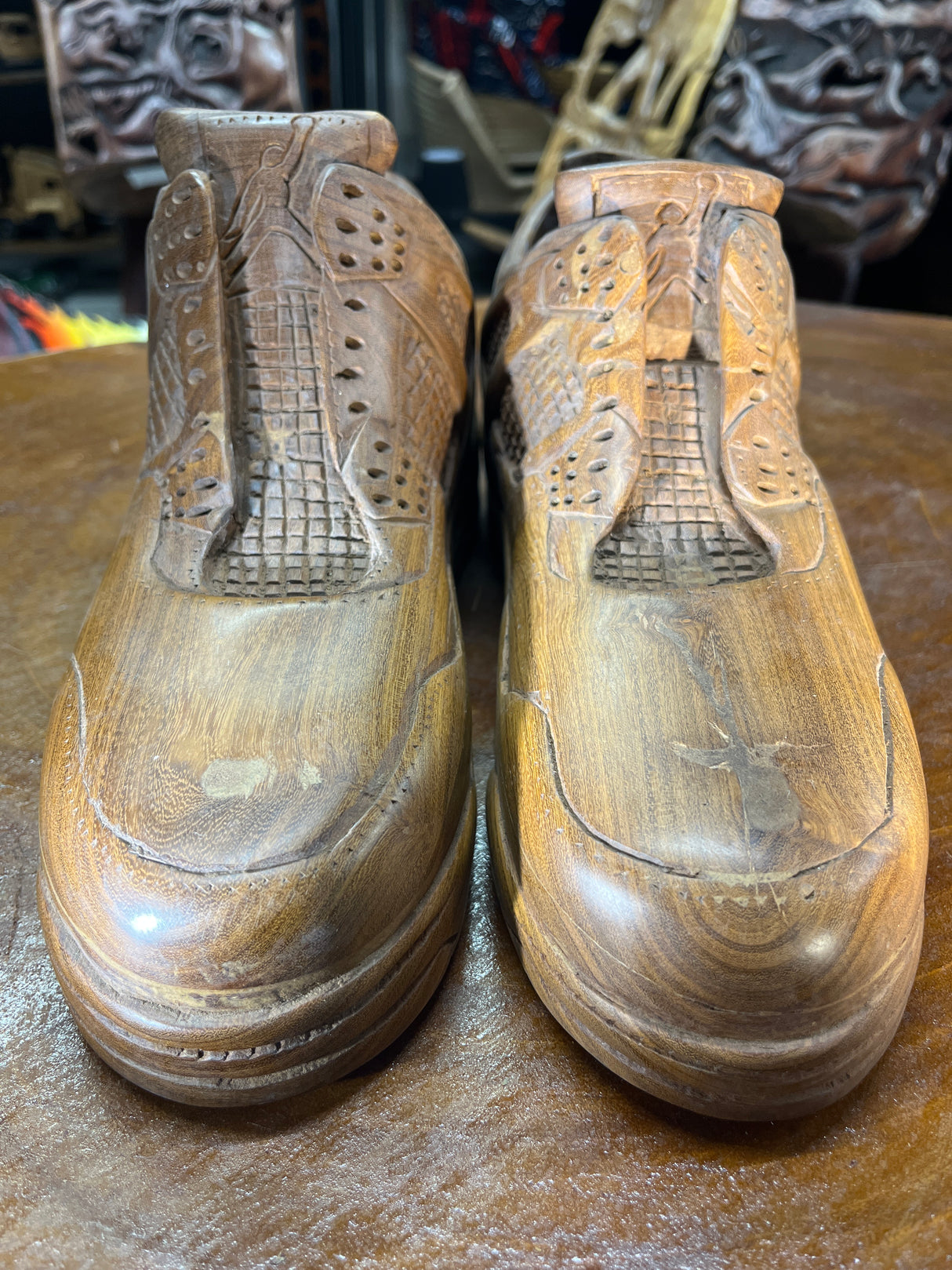 Pair of Jordan 4 V2.1 Hand Carved Mahogany Display Piece