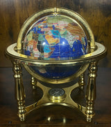 Dark Blue Gemstone Globe With Metallic Brass Cradle - Solid Colour