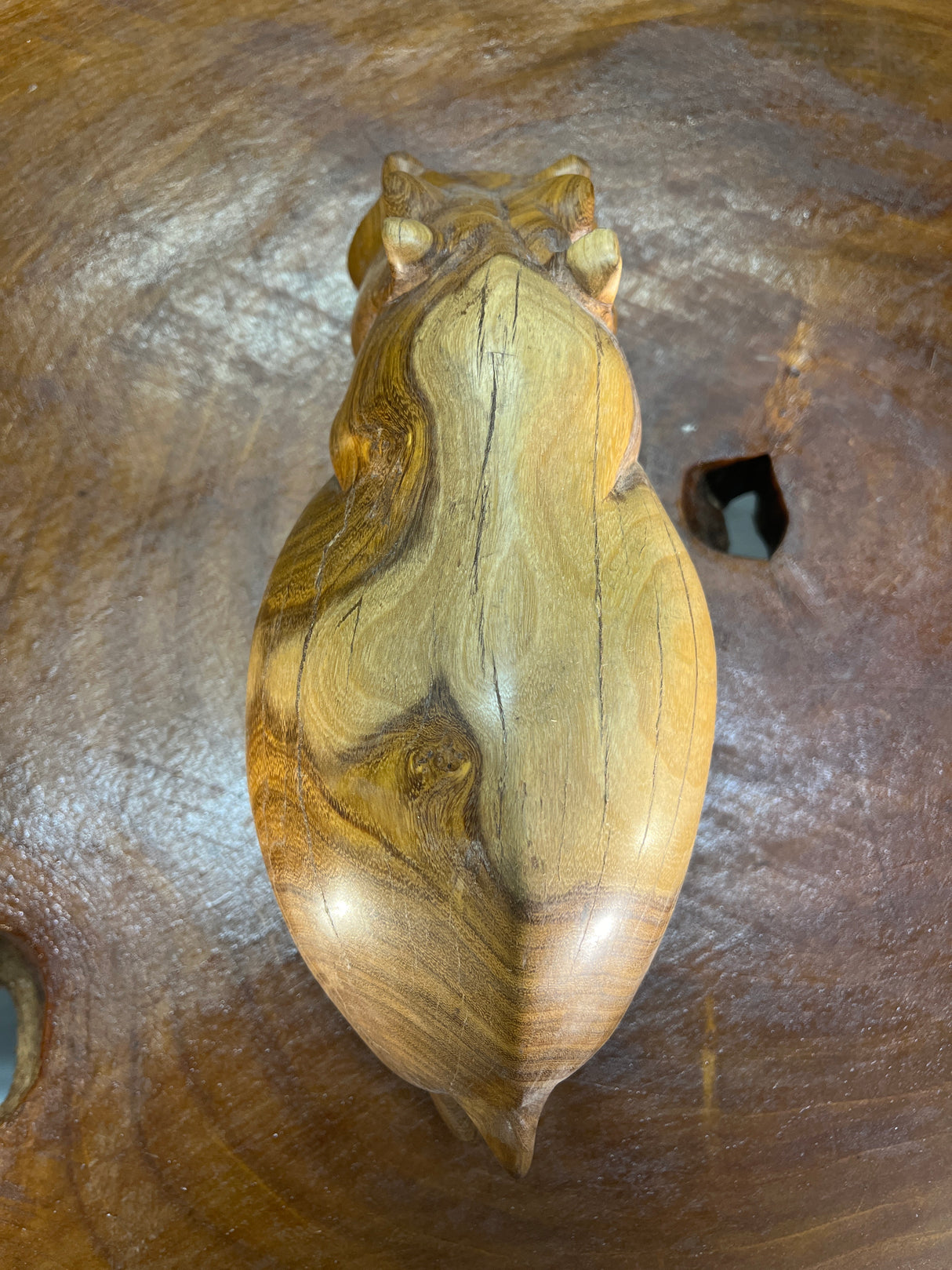 Hand Carved Beautifully Grained Wooden Hippo - Mouth Closed