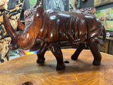 Large and heavy Hand Carved Wooden Standing Rhino Curio (Muscular Look)