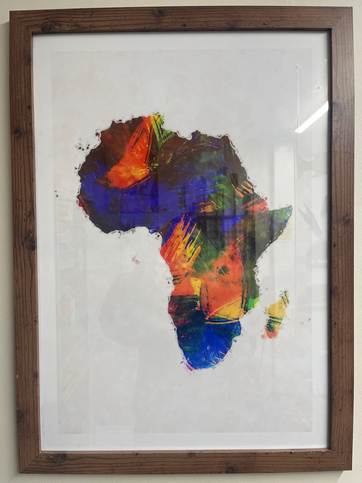 Colourful Abstract Water Colour Print - Africa Map in Frame