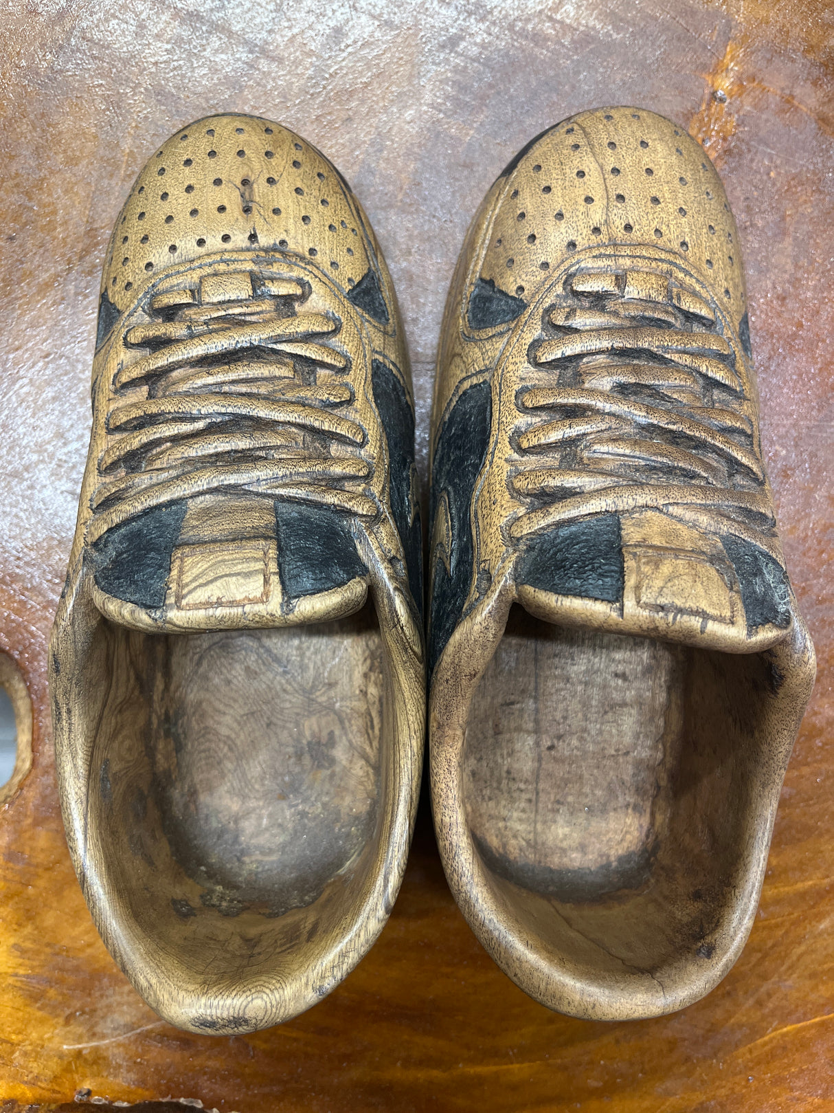 Pair of Nike Dunk Low V1.1 Hand Carved Mahogany Display Piece
