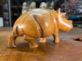 Small Hand Carved Light Brown Grained Wood Hippo - Mouth Closed