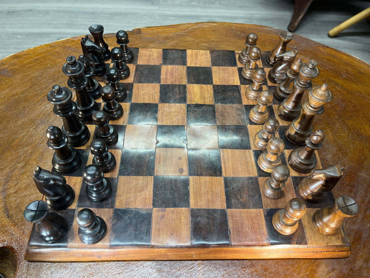 Handmade Chess Board with Ebony and Mahogany Pieces