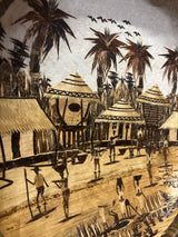 Handmade Wicker, Cloth and Banana leaf Decorative Tray - African Village Scene