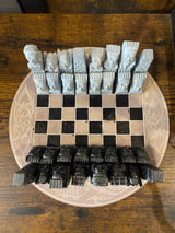 African Soap Stone Chess Set - Pink and Black Board
