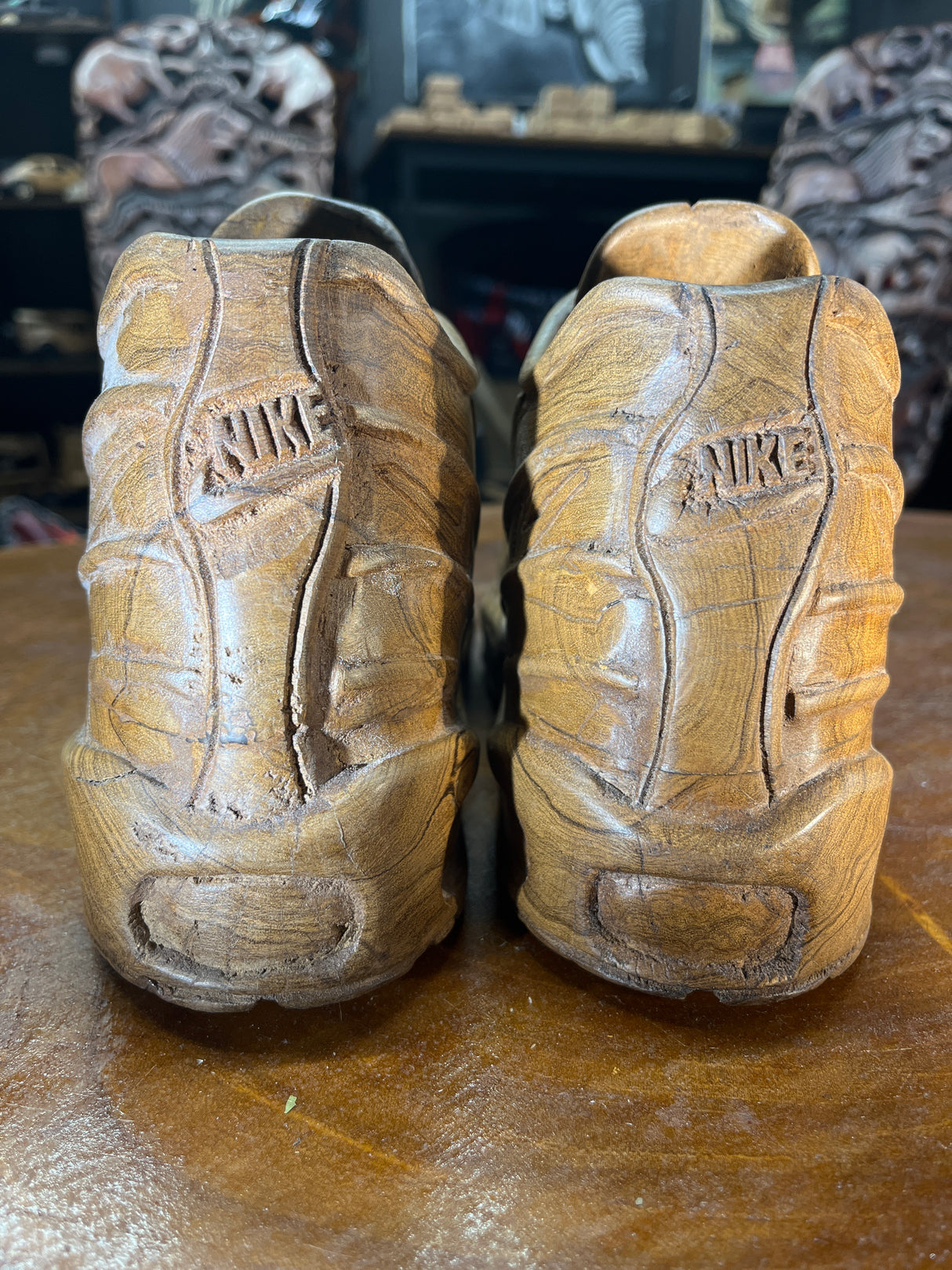 Pair of Nike Air Max 95 V1.1 Hand Carved Mahogany Display Piece