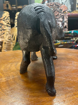 Large Black Hand Carved Wooden Textured Ebony Rhino Malawi