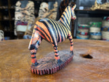 Hand Carved Painted Wooden Zebra on Stand