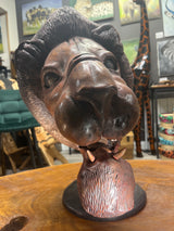 Hand Carved Vintage Rustic And a Bit Scary - Lions Head Wooden Statue Unique Stunning ‘WOW’ Show Piece