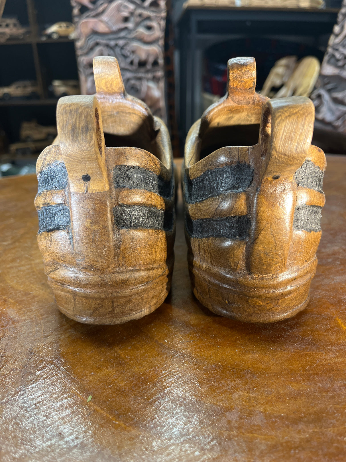 Pair of Nike Air Max 97 V1.2 Hand Carved Painted Mahogany Display Piece