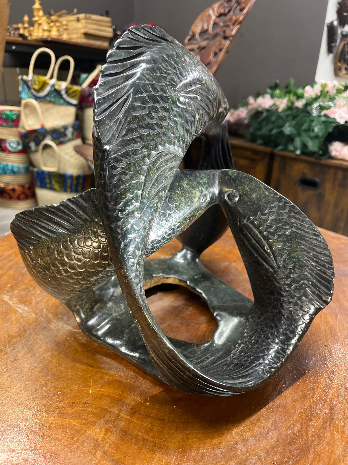 Swirling Stone Fish Sculpture